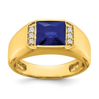 Square Created Sapphire Diamond Mens Ring 14k Gold RM7462-CSA-012-YA, MPN: RM7462-CSA-012-YA, 19690…