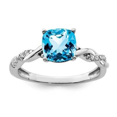 Blue Topaz Diamond Ring Sterling Silver Rhodium-Plated RM6004-BT-005-SSA, MPN: RM6004-BT-005-SSA,
