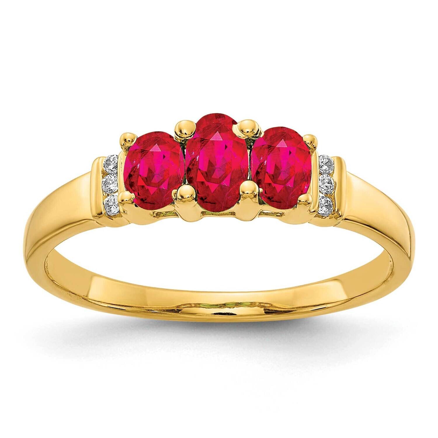 Triple Ruby Diamond 3-Stone Ring 10k Polished Gold RM5764-RU-003-1YA, MPN: RM5764-RU-003-1YA, 88677…