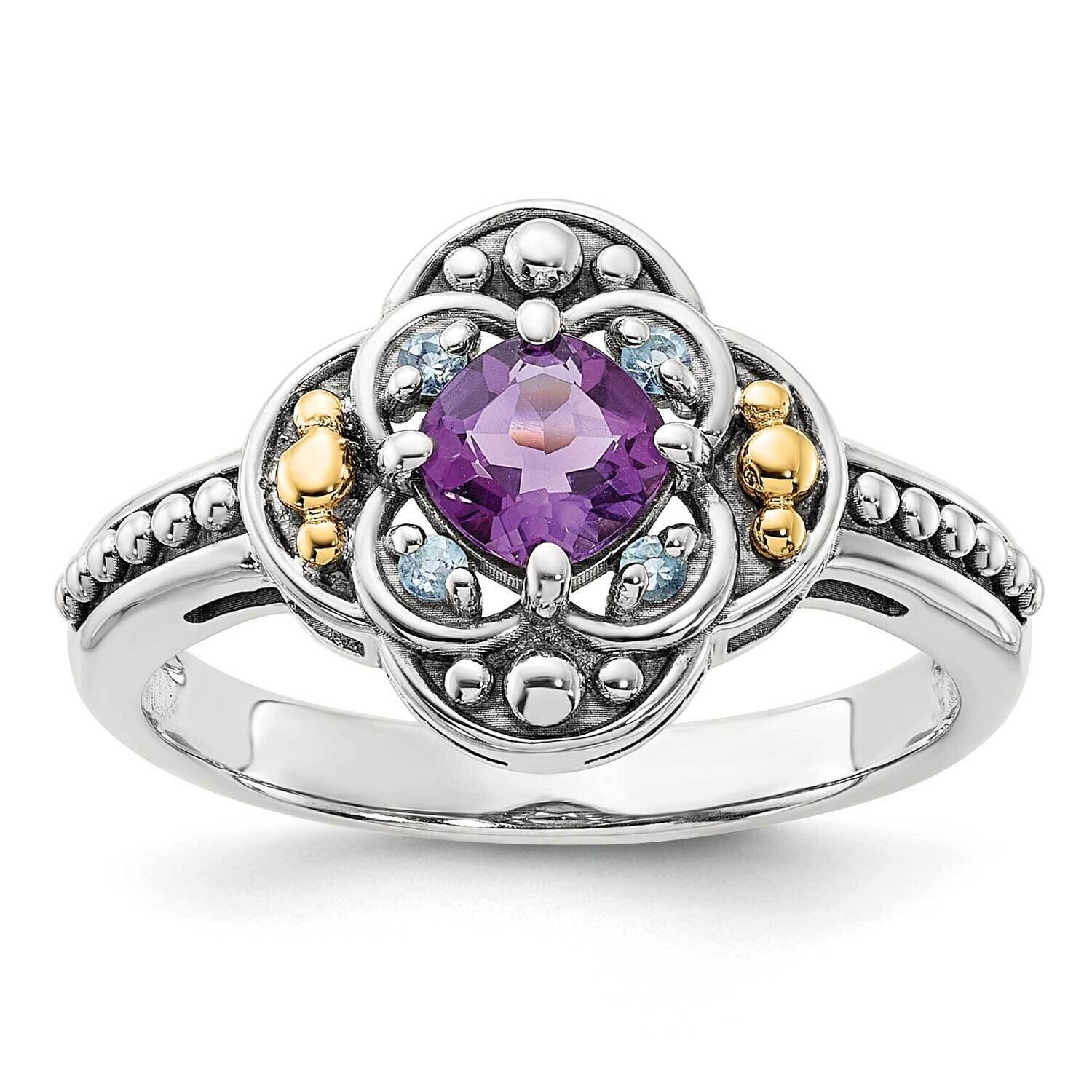 Shey Couture Sterling Silver Accent Antiqued .41 Amethyst .09Swiss Blue Topaz Ring 14k Gold QTC1793…