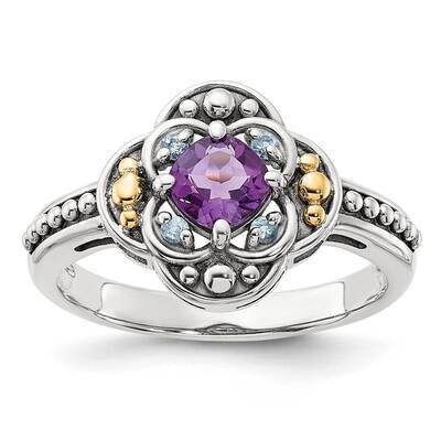 Shey Couture Sterling Silver Accent Antiqued .41 Amethyst .09Swiss Blue Topaz Ring 14k Gold QTC1793…