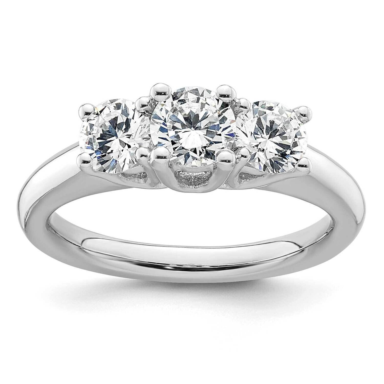 3-Stone Holds 1/2 Carat 5.2mm Round Center 2-4.1mm Round Sides Engagement Ring Mounting 14k White Gold RM2946E-050-CWAA