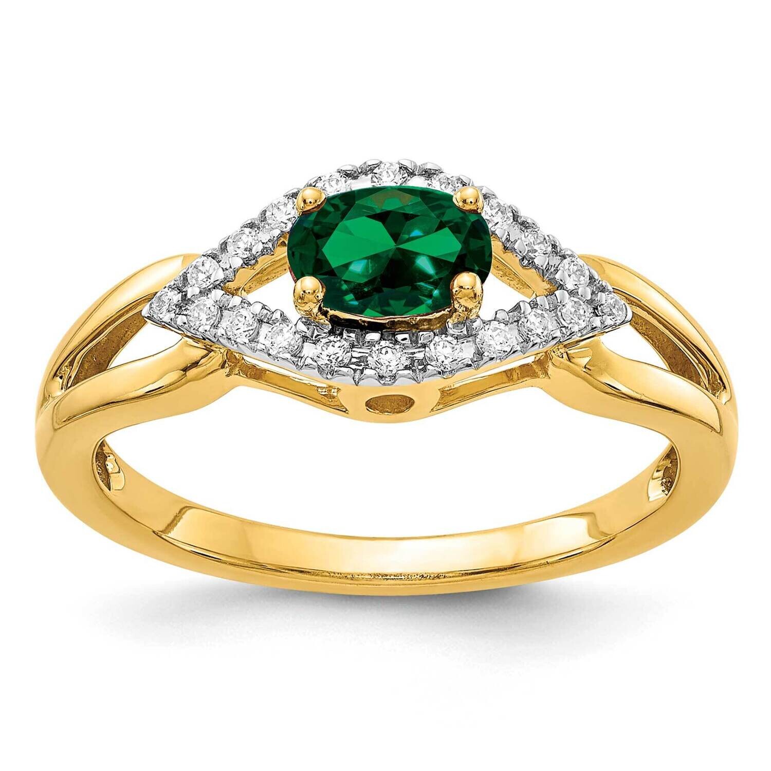 Diamond Created Emerald Ring 14k Gold RM5760-CEM-013-YAA