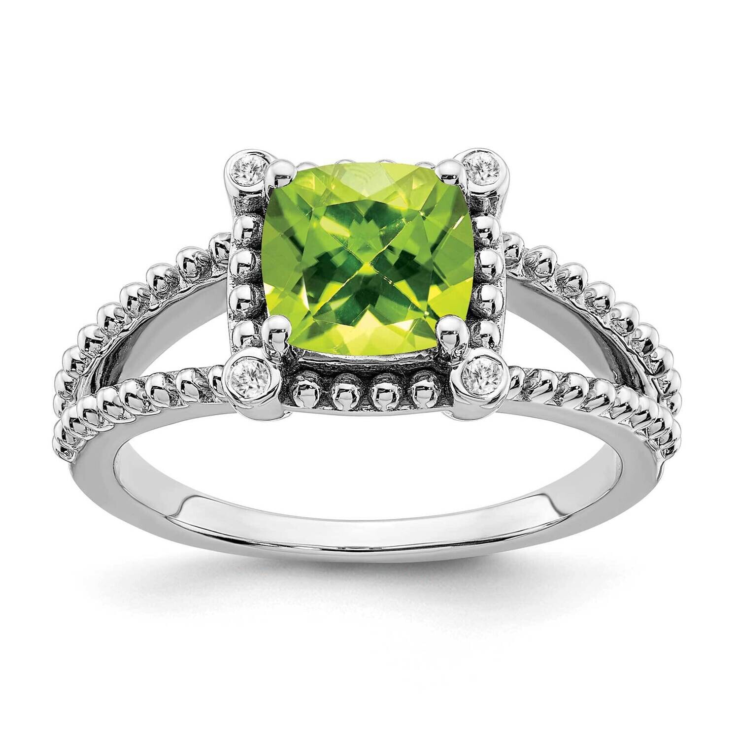 Cushion Peridot Diamond Ring 14k White Gold RM7163-PE-004-WA, MPN: RM7163-PE-004-WA, 191101820960