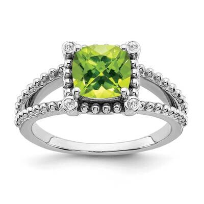 Cushion Peridot Diamond Ring 14k White Gold RM7163-PE-004-WA, MPN: RM7163-PE-004-WA, 191101820960