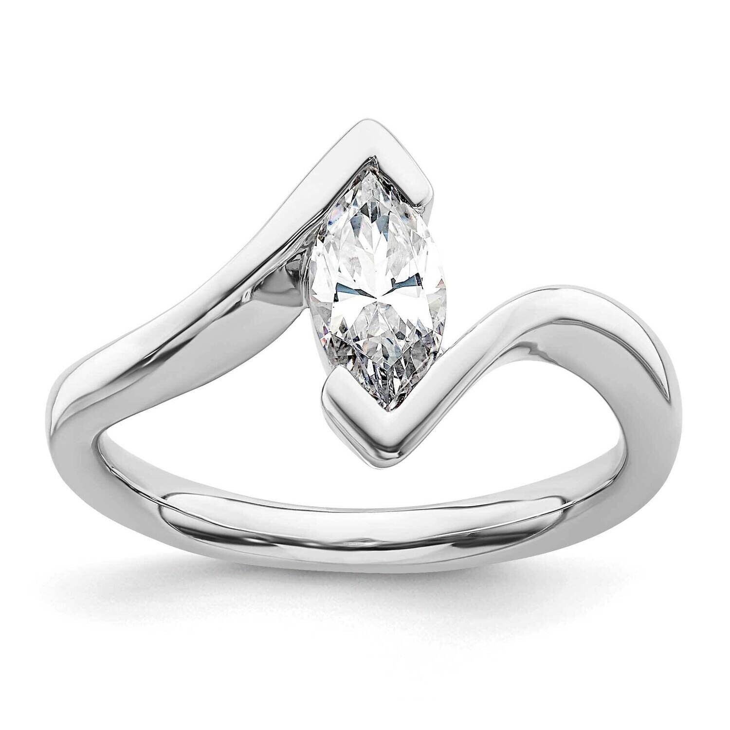 Holds 3/4 Carat 9.5X4.8mm Marquise Half-Bezel Bypass Solitaire Engagement Ring Mounting 14k White Gold RM1966E-075-CWAA