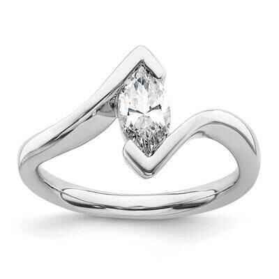 Holds 3/4 Carat 9.5X4.8mm Marquise Half-Bezel Bypass Solitaire Engagement Ring Mounting 14k White G…