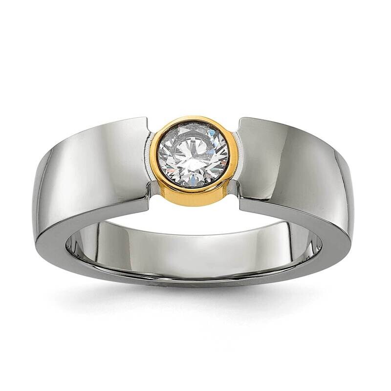 Chisel Polished Yellow Ip-Plated CZ Tapered Ring Titanium TB505