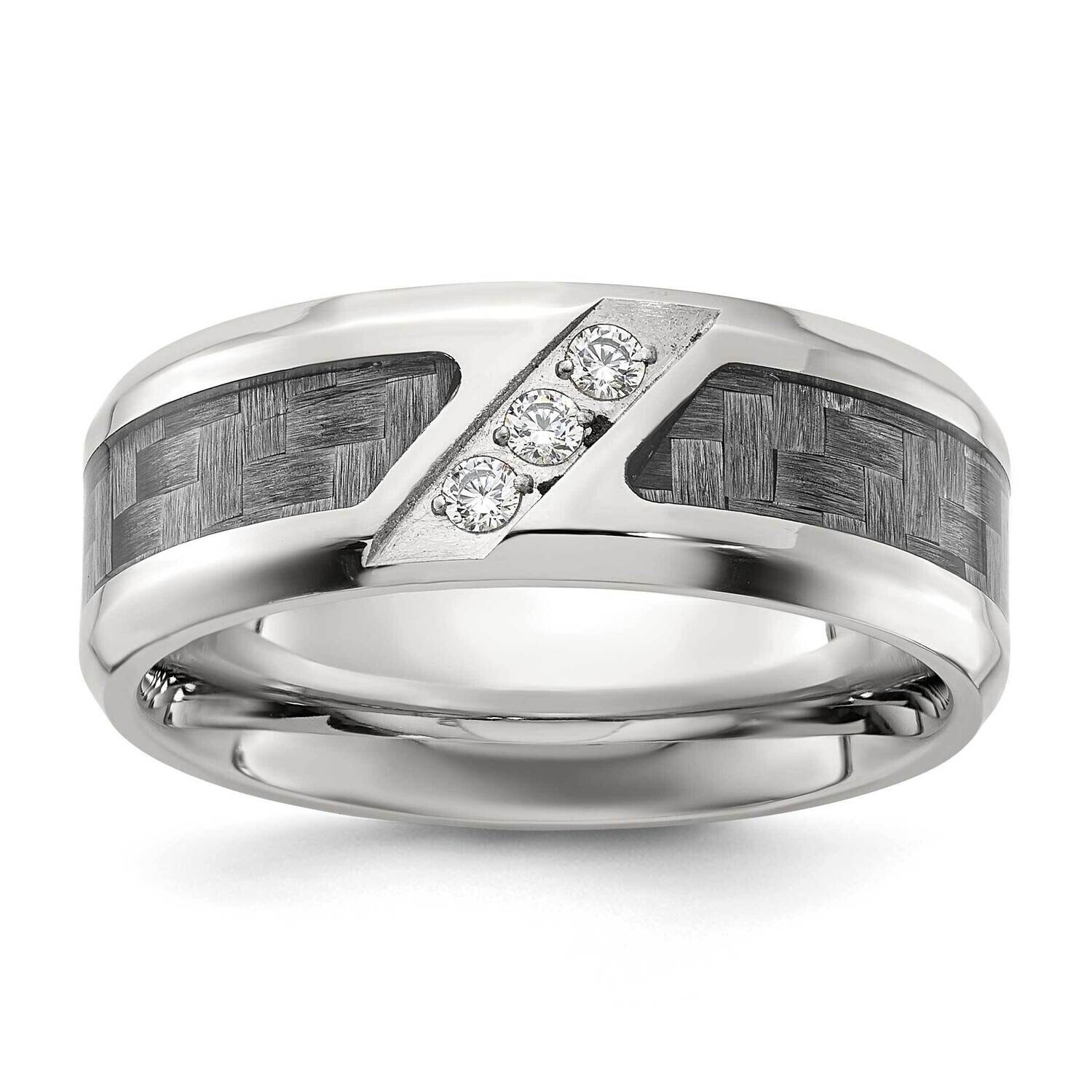 Chisel Polsihed Gray Carbon Fiber Inlay CZ 8mm Band Stainless Steel SR682, MPN: SR682, 883957726014