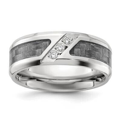 Chisel Polsihed Gray Carbon Fiber Inlay CZ 8mm Band Stainless Steel SR682, MPN: SR682, 883957726014