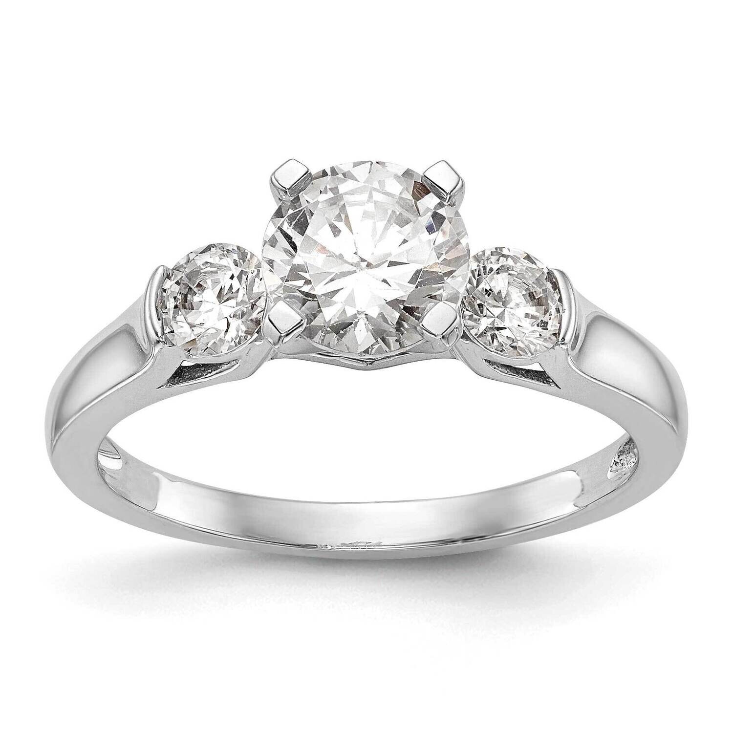3-Stone Peg Set Center Holds 2-3.7mm Round Sides Engagement Ring Mounting 14k White Gold RM3018E-P_…
