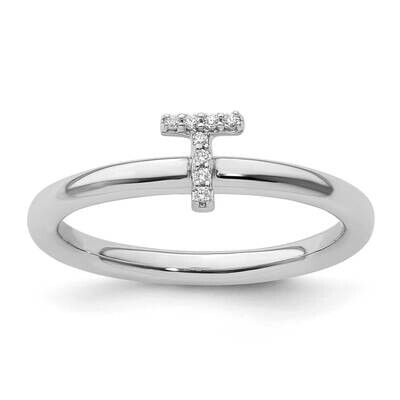 Stackable Diamond Initial T Ring 14k White Gold SK2112TW, MPN: SK2112TW,