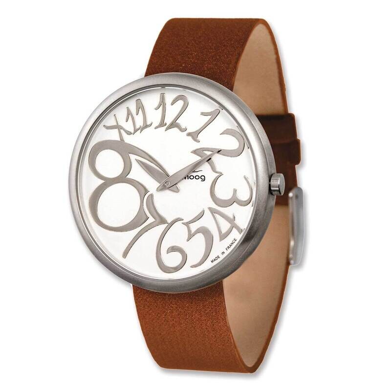 Moog Round Silver Dial Watch Cl-02 Brown Band Stainless Steel XWA3668-CL-02