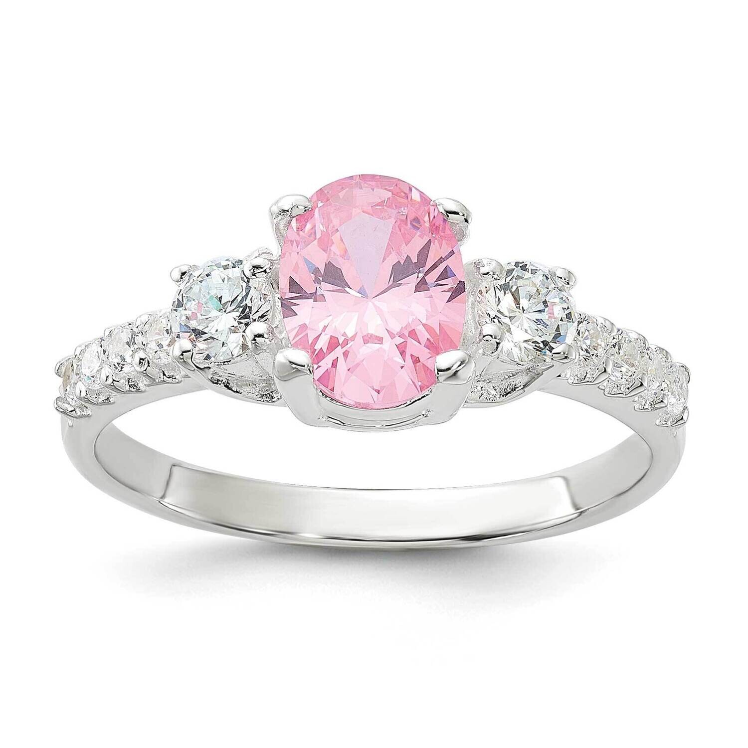 Pink White CZ Ring Sterling Silver Polished QR7624, MPN: QR7624,