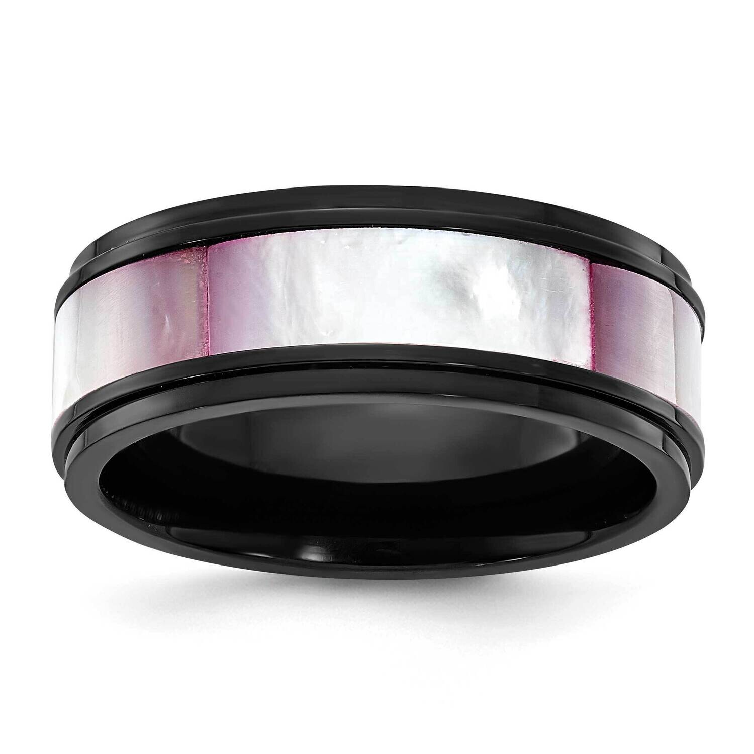 Chisel Black Ip-Plated Pink Mother Of Pearl Inlay 8mm Band Titanium TB496 by Men&#39;s Jewelry and Acce…