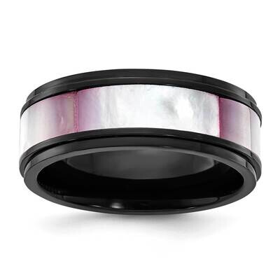 Chisel Black Ip-Plated Pink Mother Of Pearl Inlay 8mm Band Titanium TB496 by Men&#39;s Jewelry and Acce…