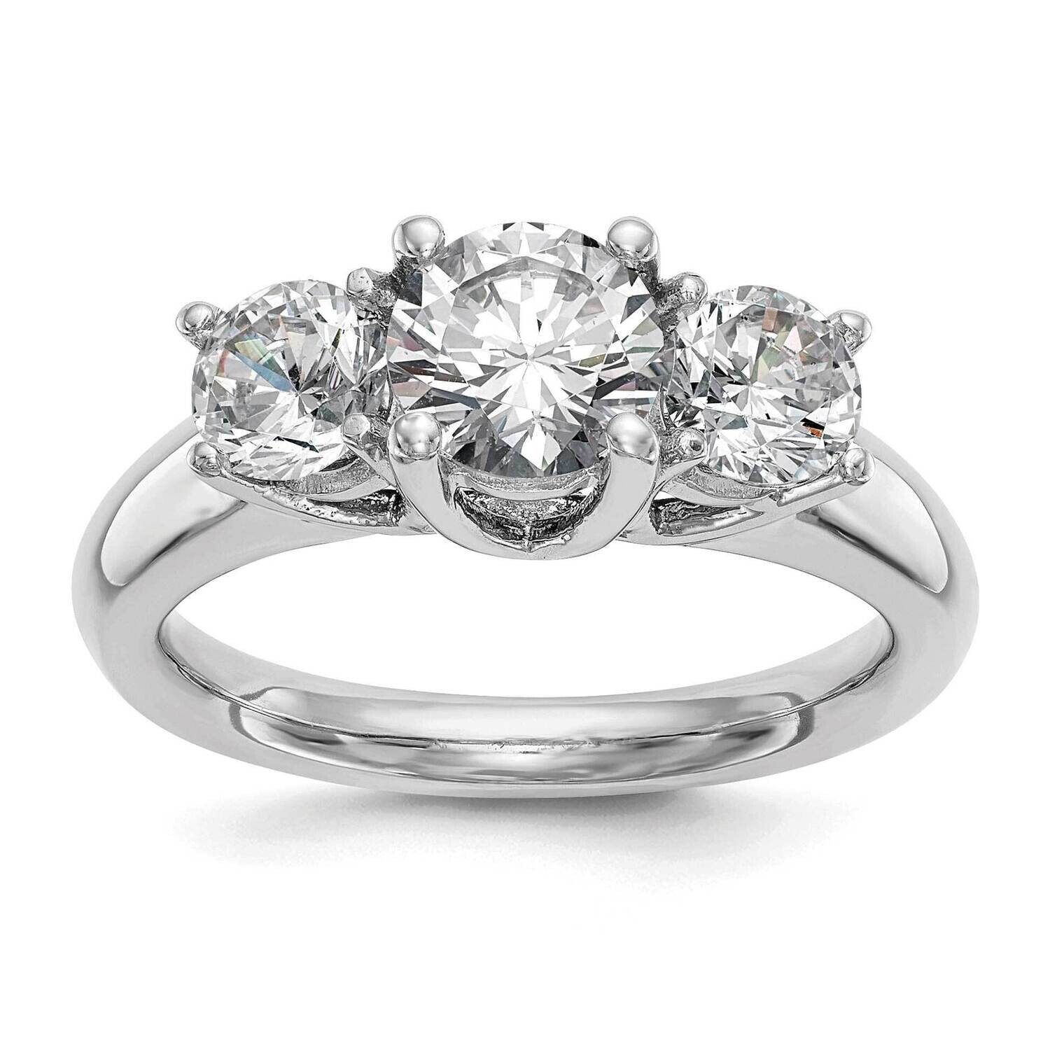 3-Stone Holds 1 Carat 6.5mm Round Center 2-5.2mm Round Sides Engagement Ring Mounting 14k White Gold RM2946E-100-CWAA
