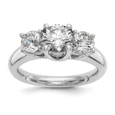 3-Stone Holds 1 Carat 6.5mm Round Center 2-5.2mm Round Sides Engagement Ring Mounting 14k White Gol…