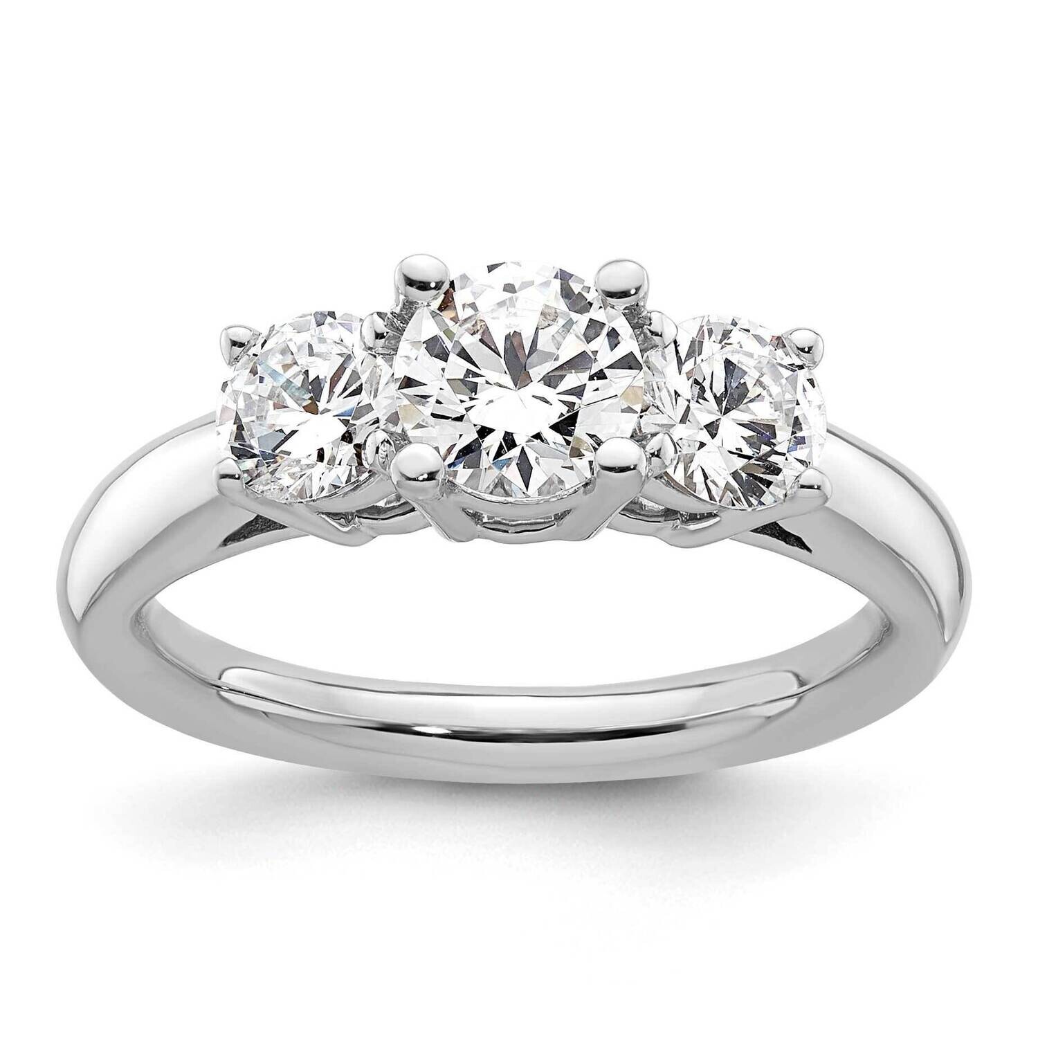 3-Stone Holds 3/4 Carat 5.8mm Round Center 2-4.6mm Round Sides Engagement Ring Mounting 14k White Gold RM2950E-075-CWAA