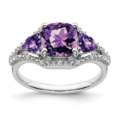 3 Stone Amethyst Diamond Ring 10k White Gold RM7159-AM-007-1WA, MPN: RM7159-AM-007-1WA, 191101819582