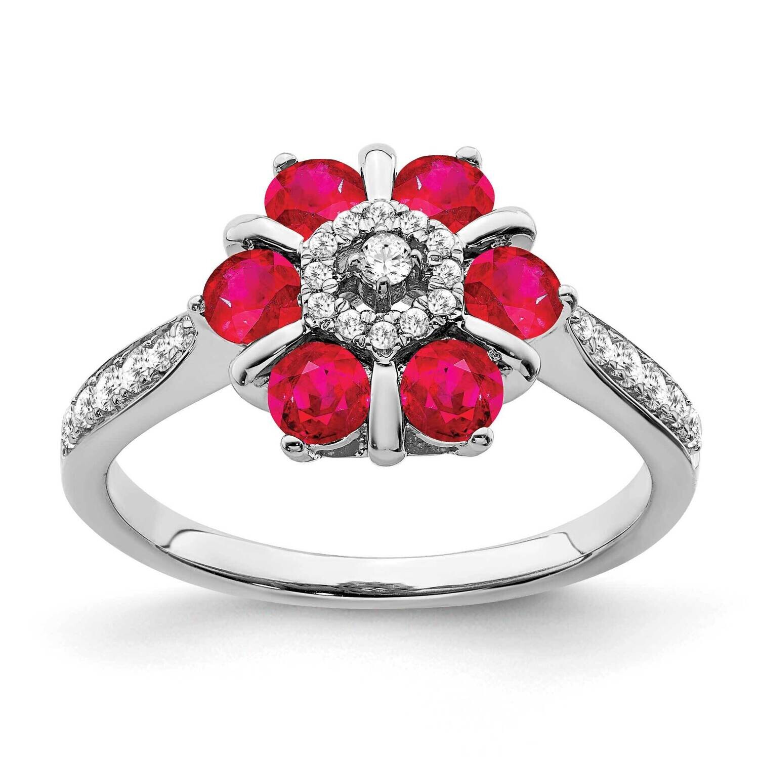 Ruby Diamond Floral Ring 14k White Gold RM7192-RU-022-WA, MPN: RM7192-RU-022-WA, 191101822346