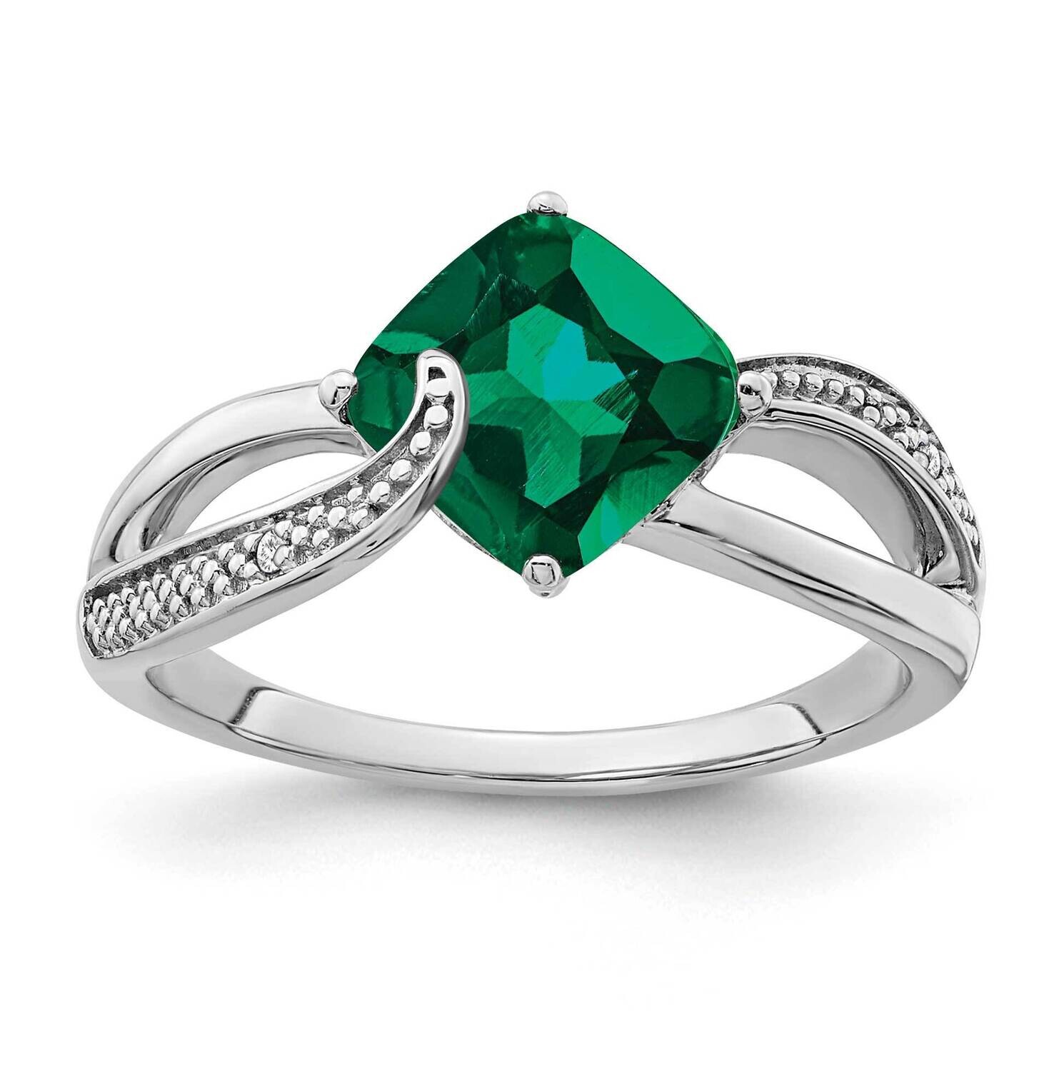 Created Emerald Diamond Ring Sterling Silver Rhodium-Plated RM7402-CEM-001-SSA, MPN: RM7402-CEM-001…