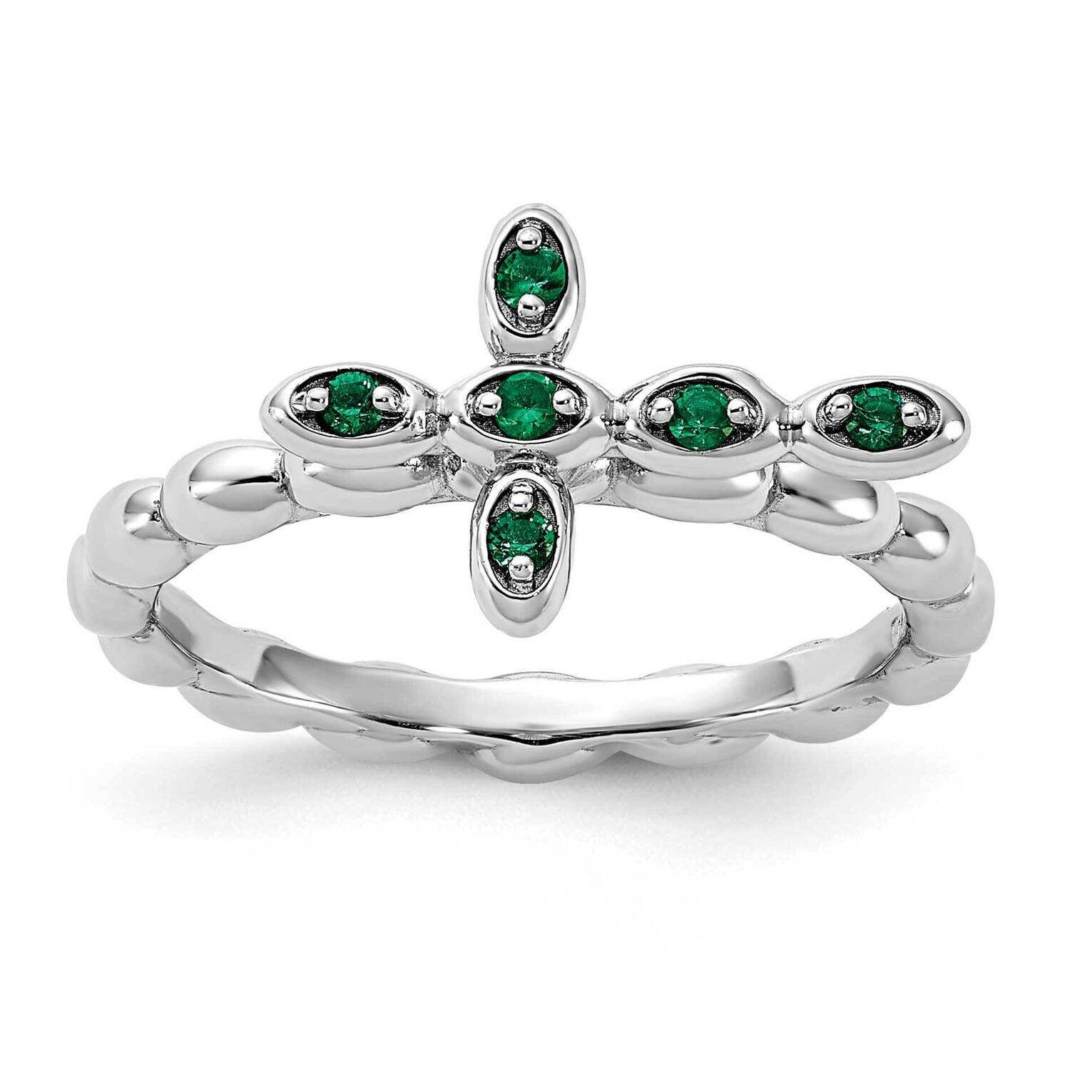 Stackable Expressions Rhodium-Plated Created Emerald Cross Ring Sterling Silver QSK2205, MPN: QSK22…