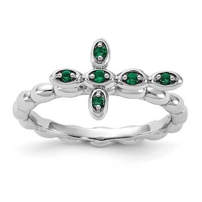 Stackable Expressions Rhodium-Plated Created Emerald Cross Ring Sterling Silver QSK2205, MPN: QSK22…