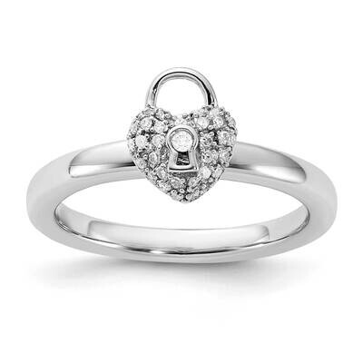 Stackable Expressions Polished Diamond Heart Lock Ring Sterling Silver QSK651, MPN: QSK651, 1911010…
