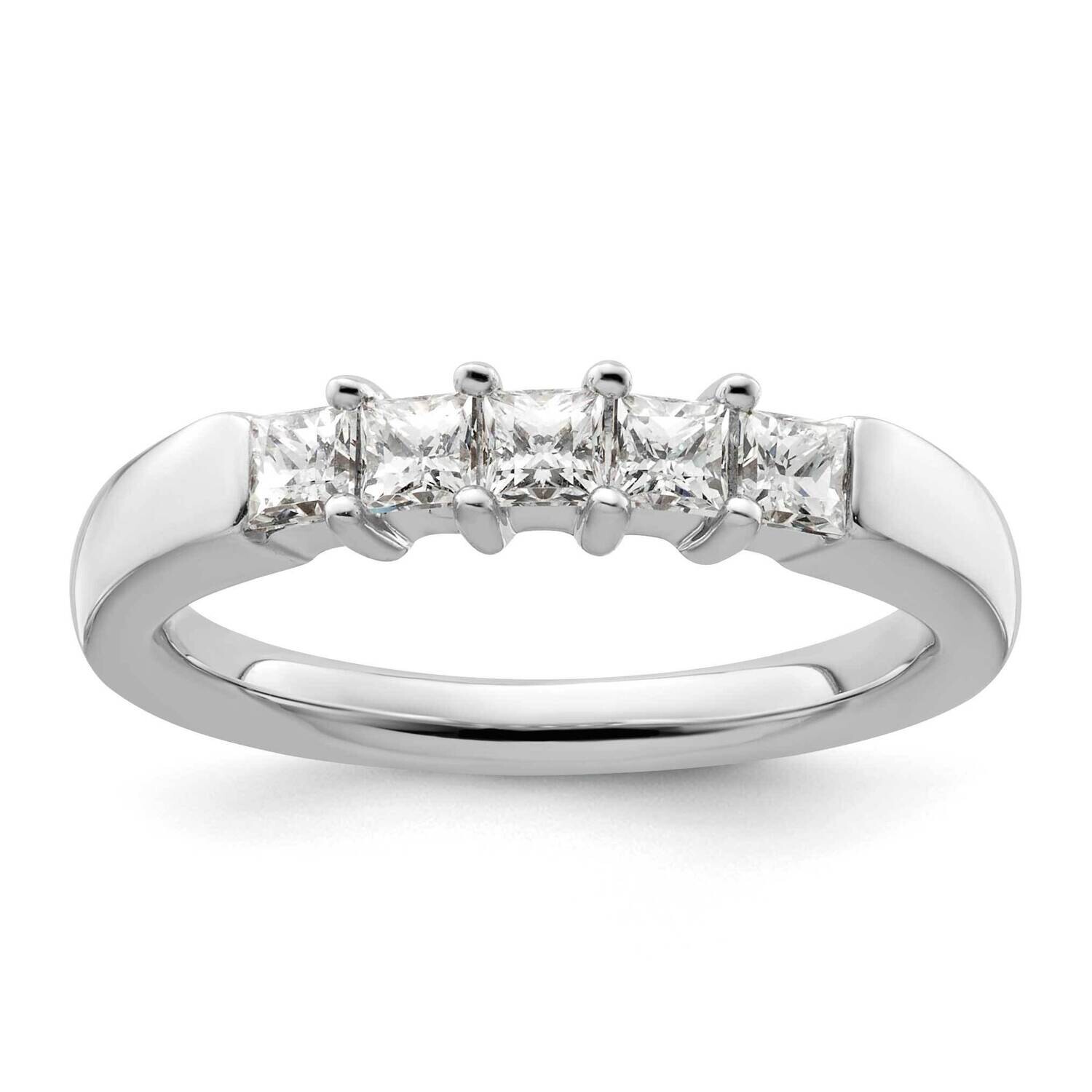 5-Stone Shared Prong Holds 5-2.8mm Princess Diamond Band Ring Mounting 14k White Gold RM3177B-070-WAA