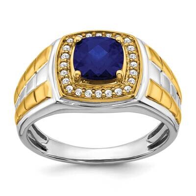 Created Sapphire Diamond Mens Ring 14k Two-Tone Gold RM7469-CSA-019-WYA, MPN: RM7469-CSA-019-WYA,