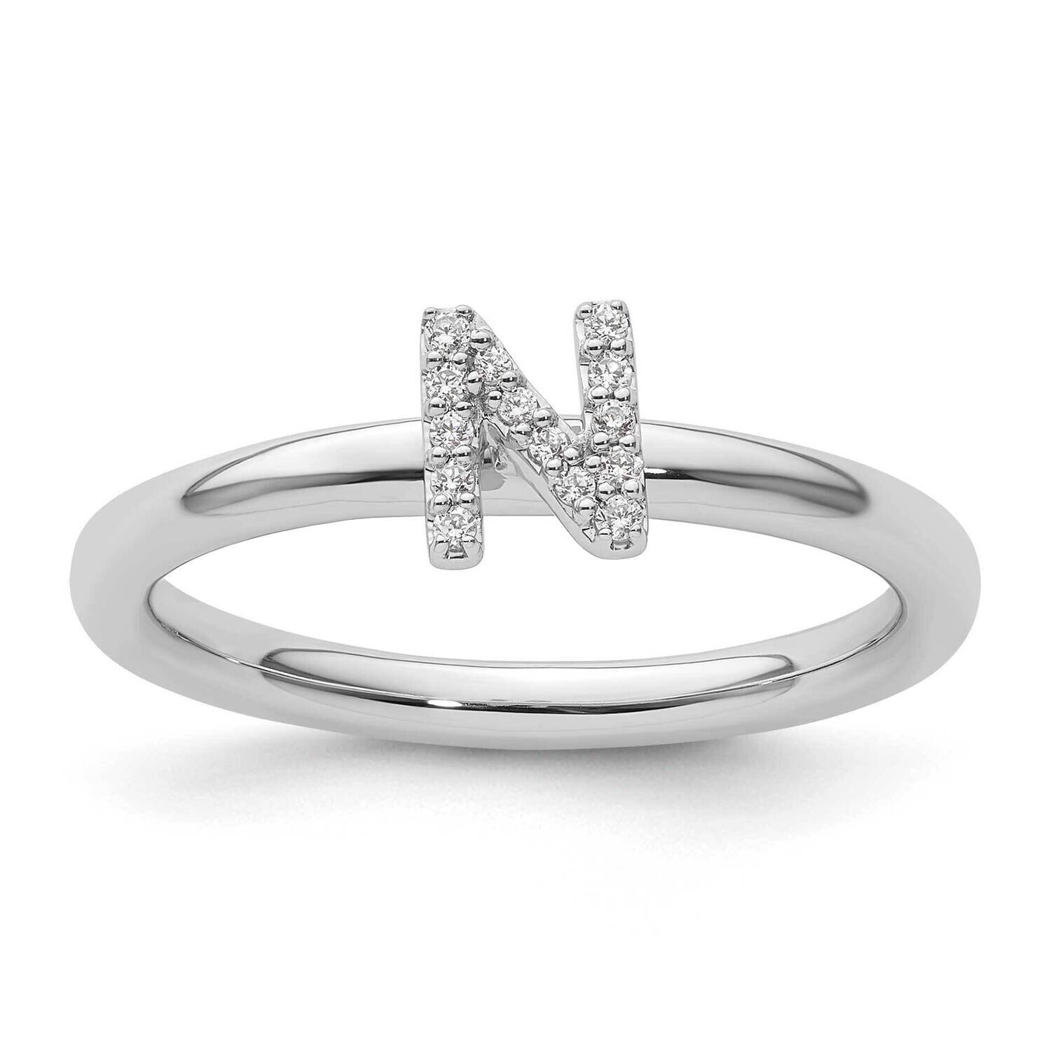 Stackable Diamond Initial N Ring 14k White Gold SK2112NW, MPN: SK2112NW,