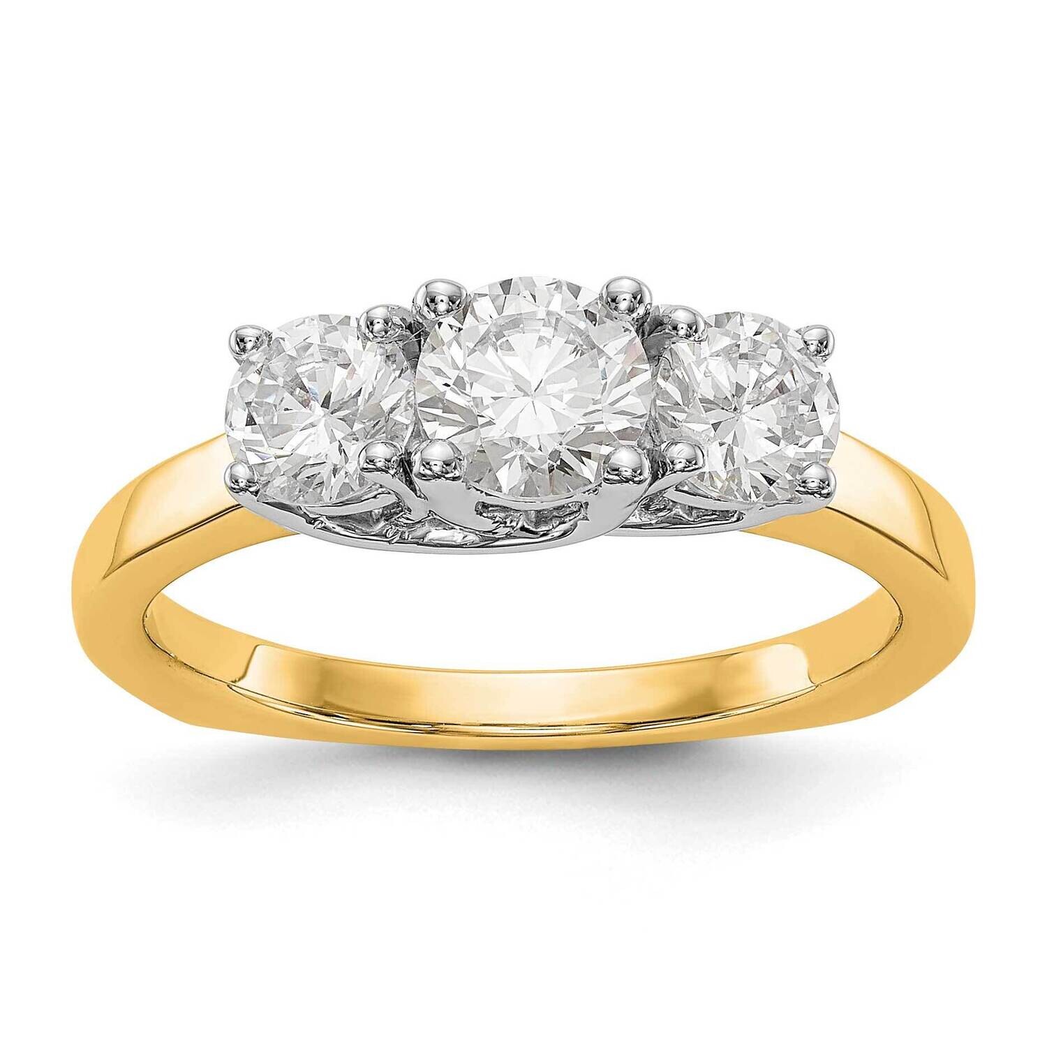 3-Stone Holds 1/2 Carat 5.2mm Round Center 2-4.5mm Round Sides Engagement Ring Mounting 14k Two-Tone Gold RM2953E-050_070-YWAA