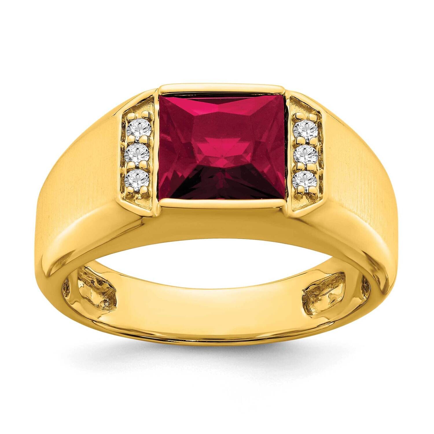Square Created Ruby Diamond Mens Ring 14k Gold RM7462-CRU-012-YA, MPN: RM7462-CRU-012-YA, 196904130…