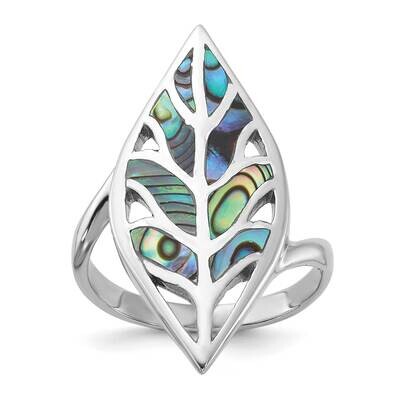 Polished Abalone Leaf Ring Sterling Silver Rhodium-Plated QR7611, MPN: QR7611,