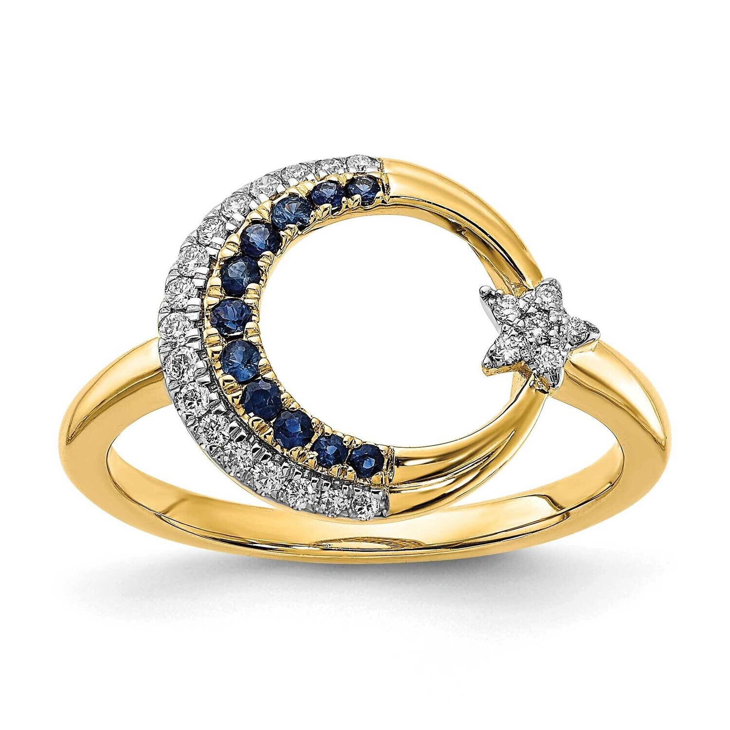 Sapphire Diamond Moon Star Ring 14k Polished Gold RM6846-SA-012-YA, MPN: RM6846-SA-012-YA, 88677452…