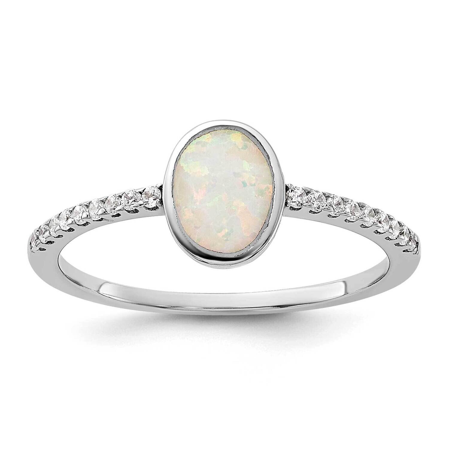 Created Opal CZ Ring Sterling Silver Rhodium-Plated QR7614, MPN: QR7614,