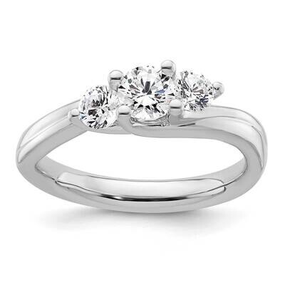 3-Stone Holds 3/8 Carat 4.6mm Round Center 2-3.7mm Round Sides Engagement Ring Mounting 14k White G…