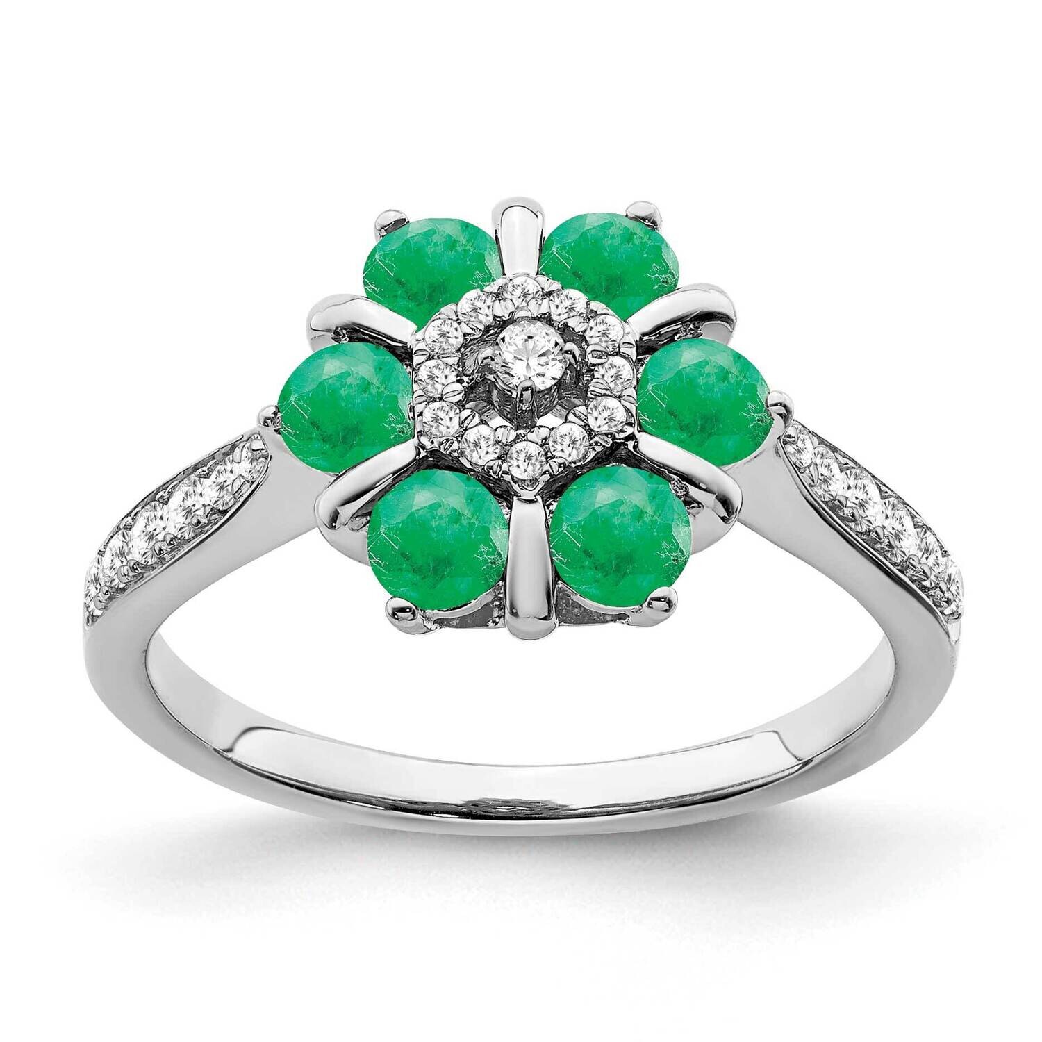 Emerald Diamond Floral Ring 14k White Gold RM7192-EM-022-WA, MPN: RM7192-EM-022-WA, 191101822315