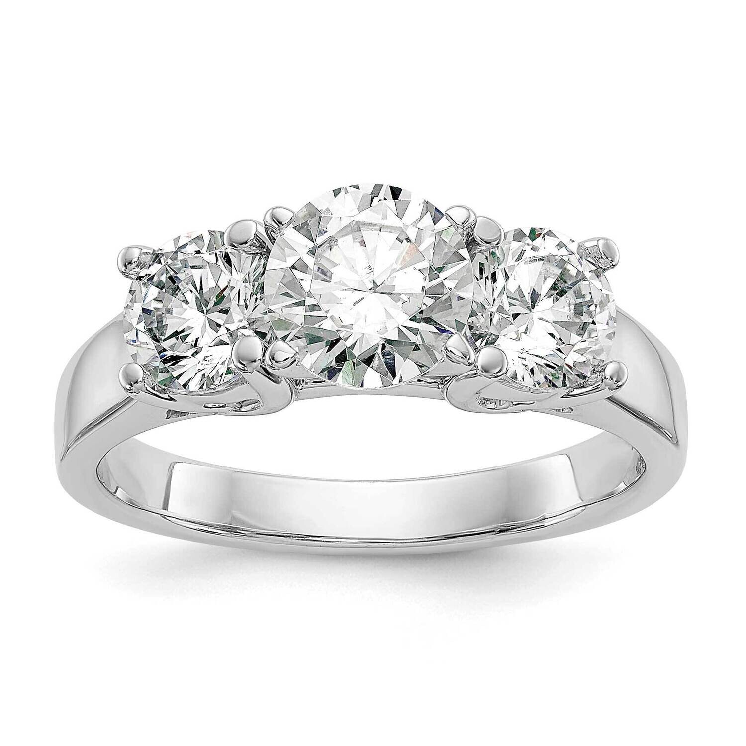 3-Stone Peg Set Center Holds 2-5.00mm Round Sides Engagement Ring Mounting 14k White Gold RM3019E-P…
