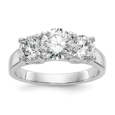 3-Stone Peg Set Center Holds 2-5.00mm Round Sides Engagement Ring Mounting 14k White Gold RM3019E-P…