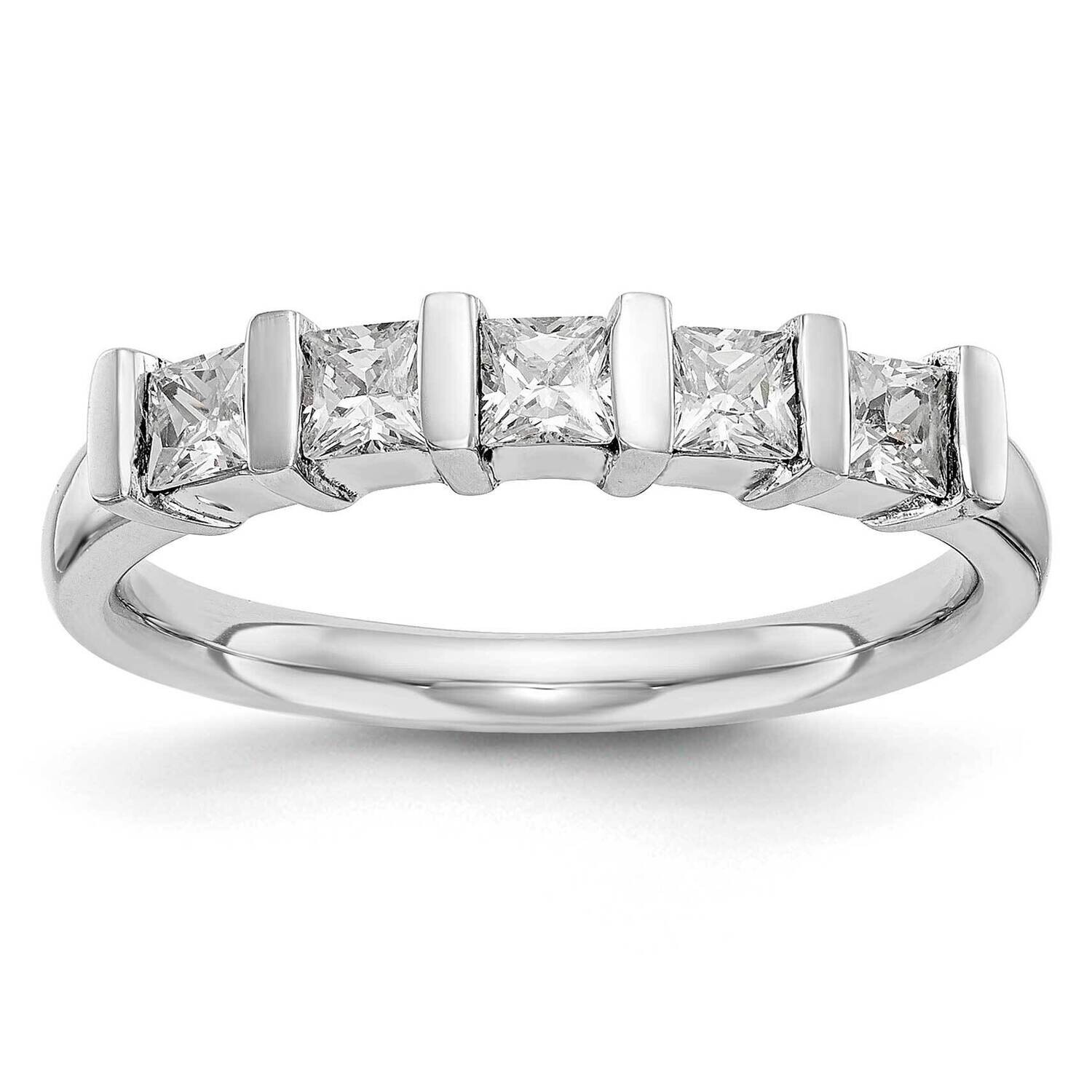 5-Stone Half-Bezel Holds 5-3.2mm Princess Diamond Band Ring Mounting 14k White Gold RM3180B-093-WAA