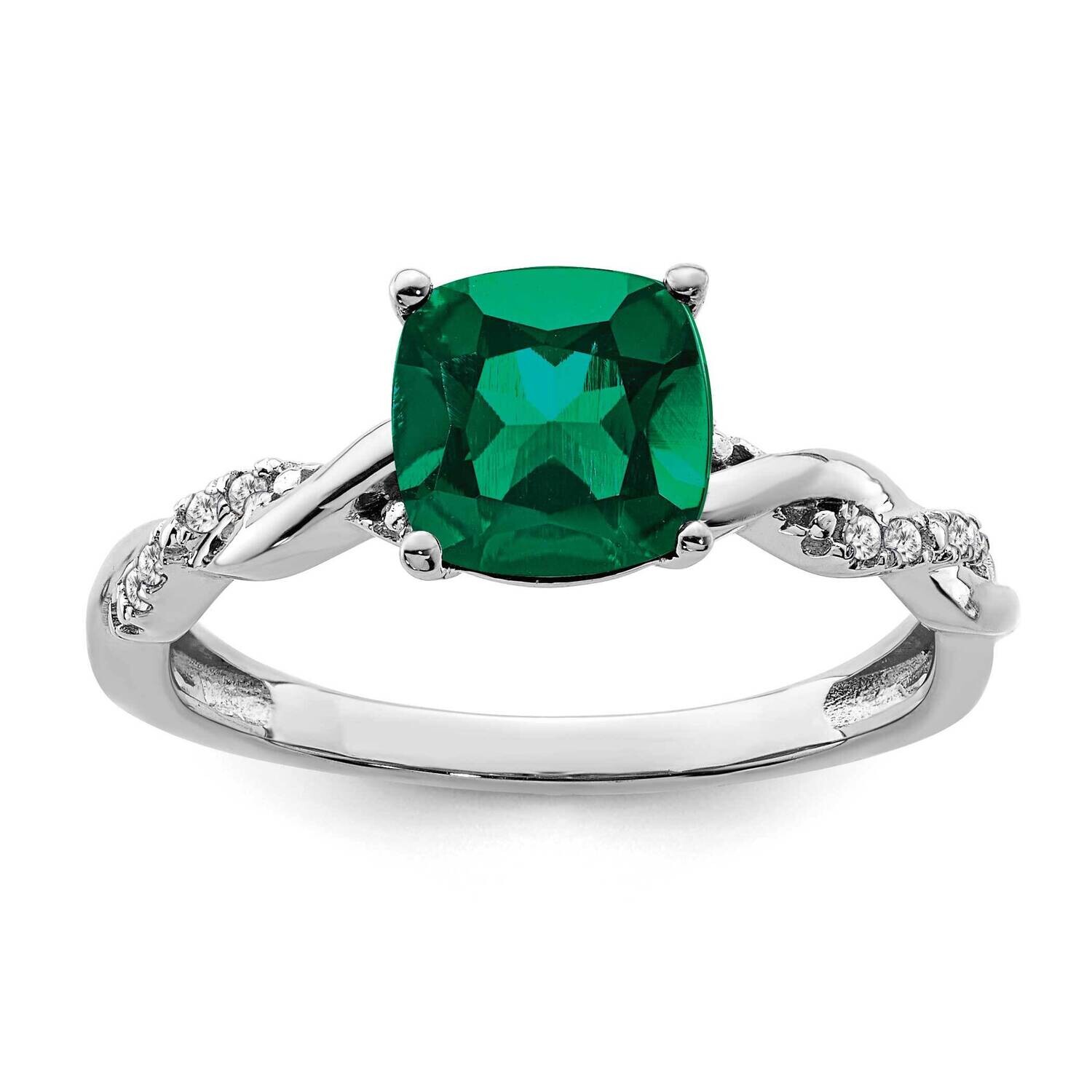 Created Emerald Diamond Ring Sterling Silver Rhodium-Plated RM6004-CEM-005-SSA, MPN: RM6004-CEM-005…