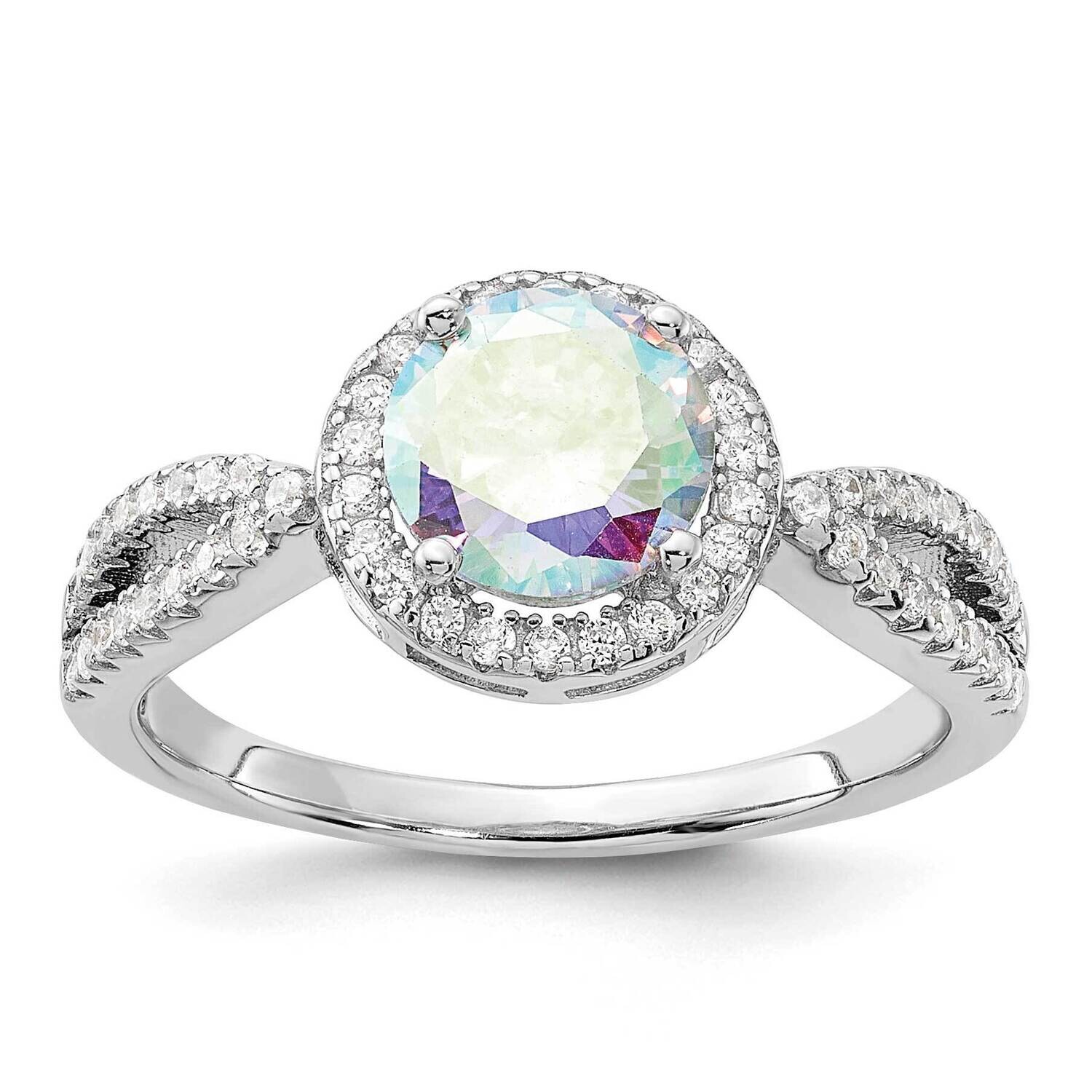 Iridescent CZ Halo Ring Sterling Silver Rhodium-Plated QR7574, MPN: QR7574,