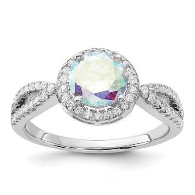 Iridescent CZ Halo Ring Sterling Silver Rhodium-Plated QR7574, MPN: QR7574,