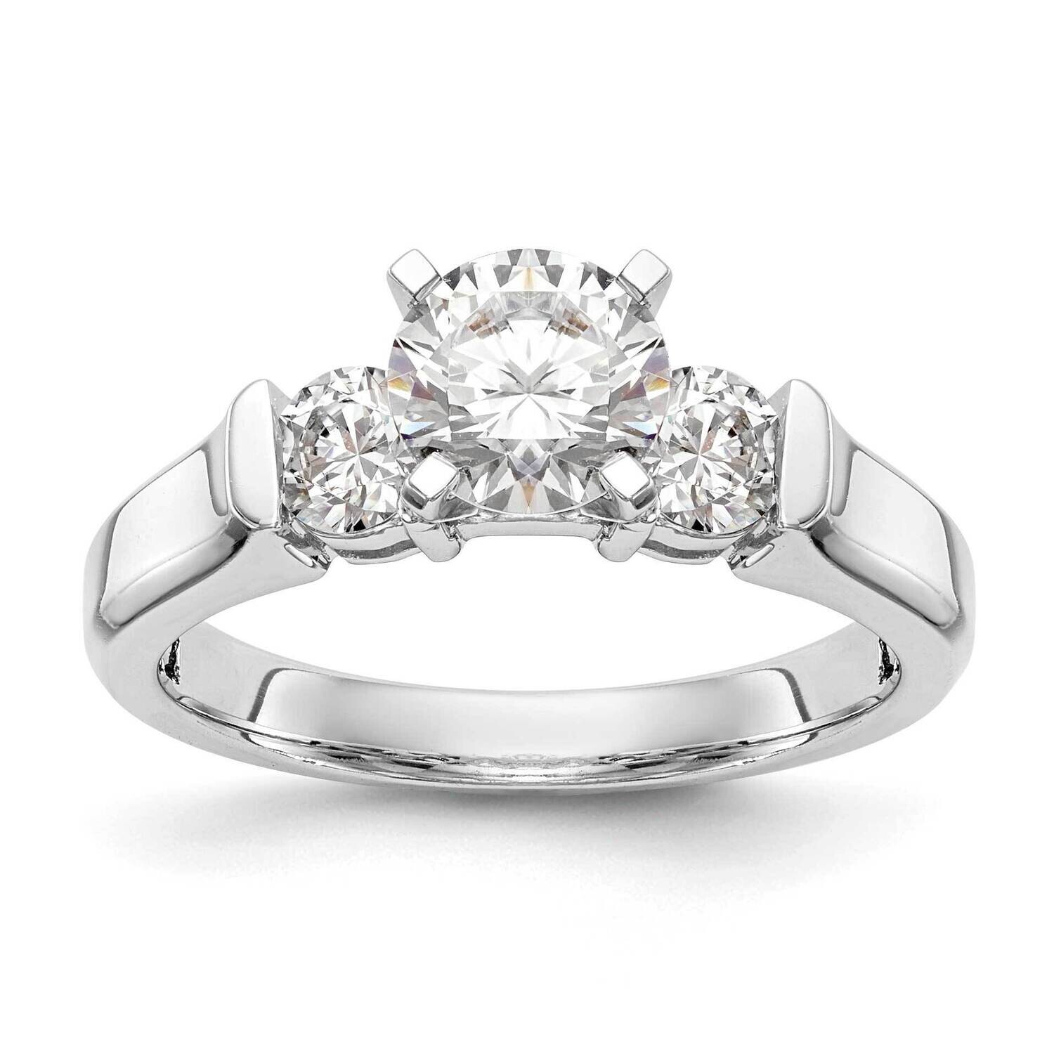 3-Stone Holds 1 Carat 6.5mm Round Center 2-4.1mm Round Sides Engagement Ring Mounting 14k White Gold RM2961E-100_050-CWAA