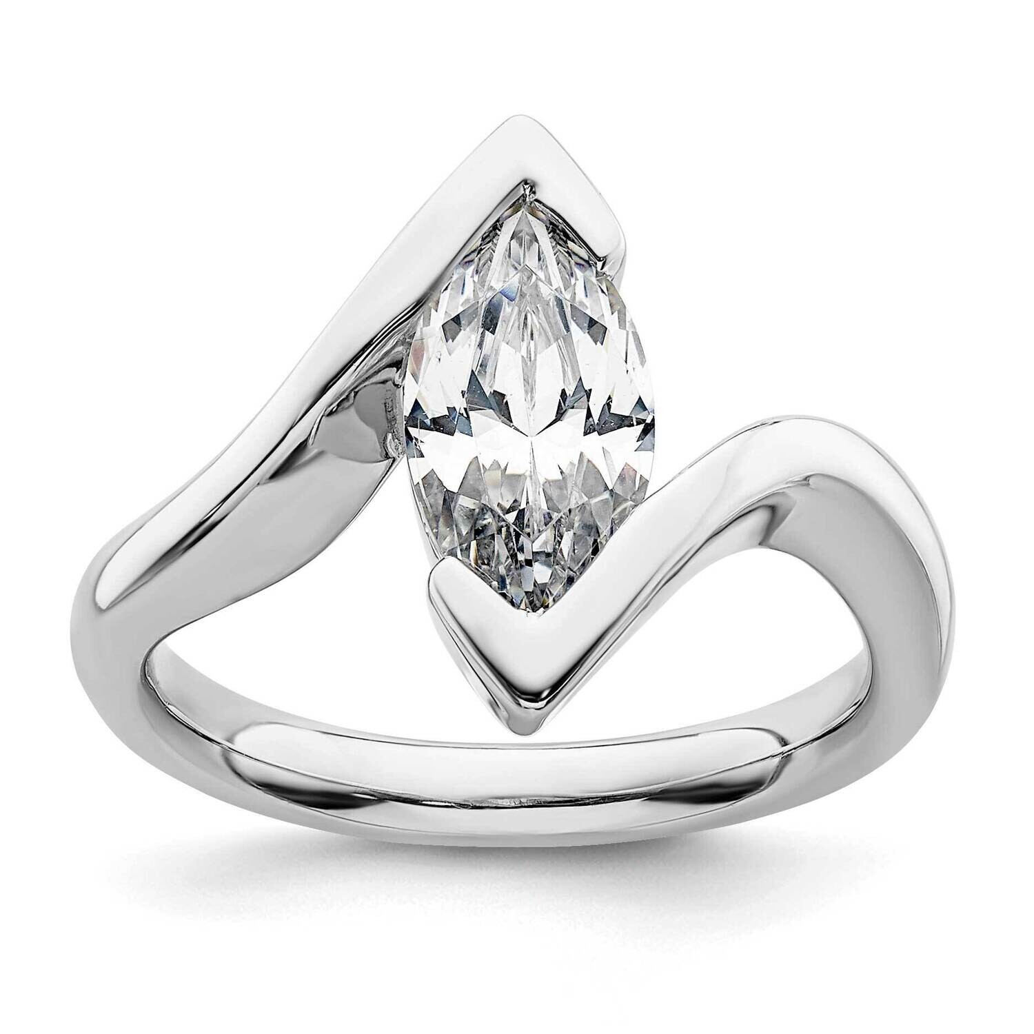 Holds 2 Carat 12.6X6.3mm Marquise Half-Bezel Bypass Solitaire Engagement Ring Mounting 14k White Gold RM1966E-200-CWAA