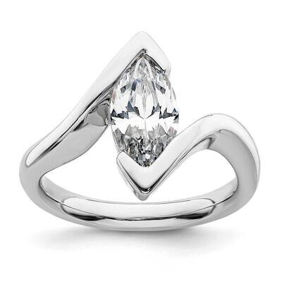 Holds 2 Carat 12.6X6.3mm Marquise Half-Bezel Bypass Solitaire Engagement Ring Mounting 14k White Go…