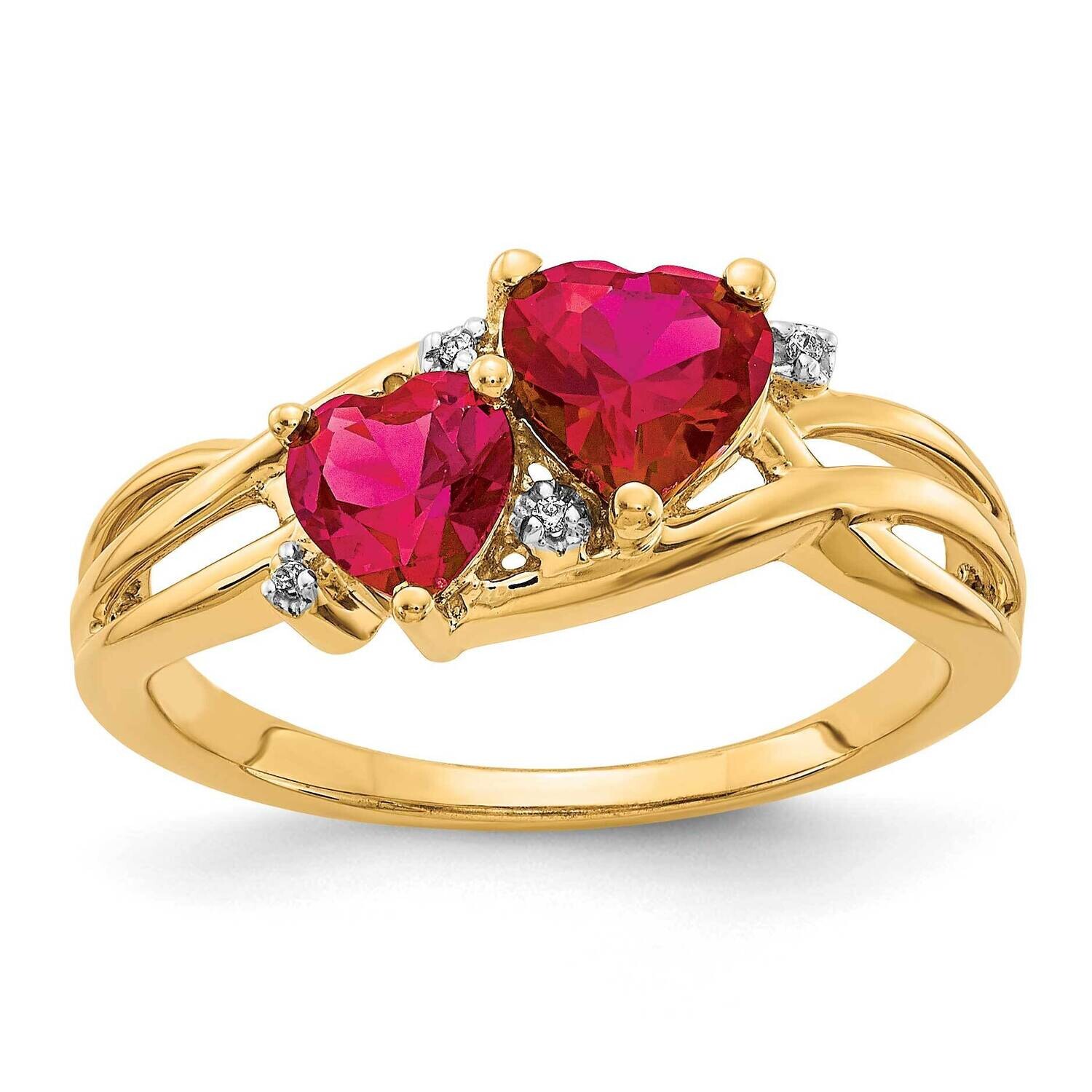 Lab Created Ruby Diamond Double Heart Ring 10k Gold RM5765-CRU-001-1YA