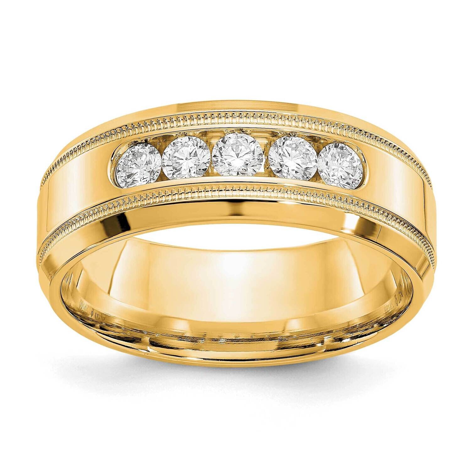 True Origin Men&#39;s 1/2 Carat Diamond Vs/Si D E F 5 Stone Beveled Edge Milgrain Band 14k Gold RM3533B…